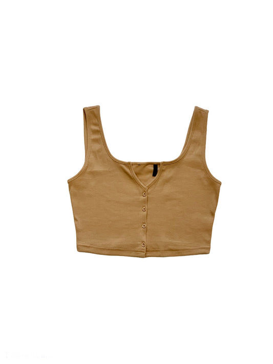 Serena Rib knit front close summer tank top - Khaki