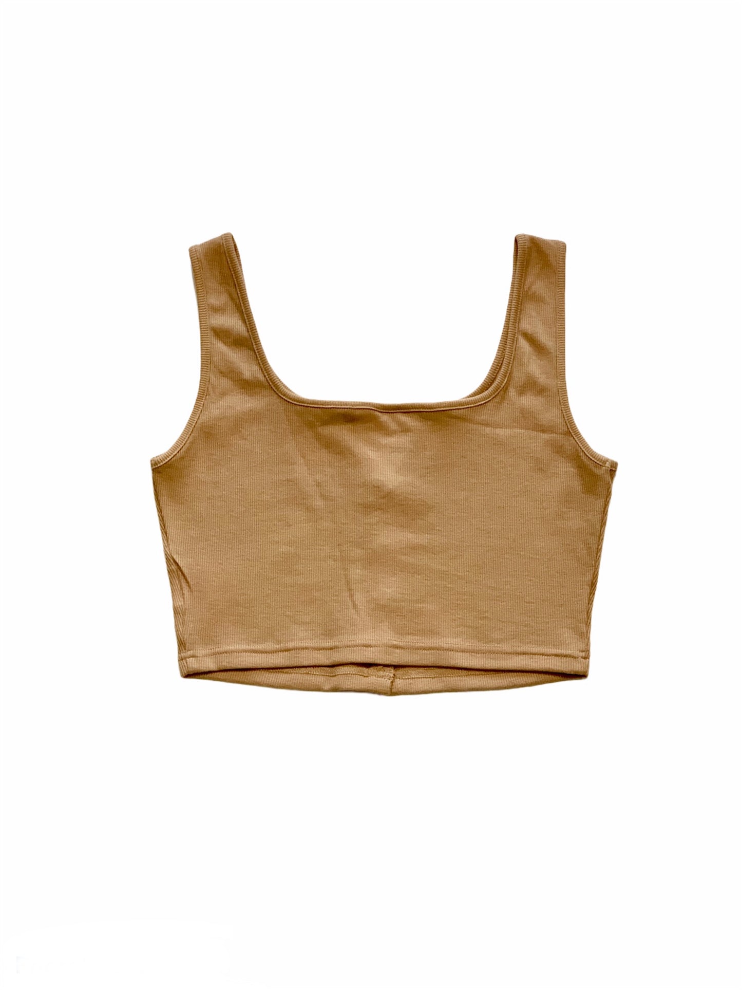 Serena Rib knit front close summer tank top - Khaki