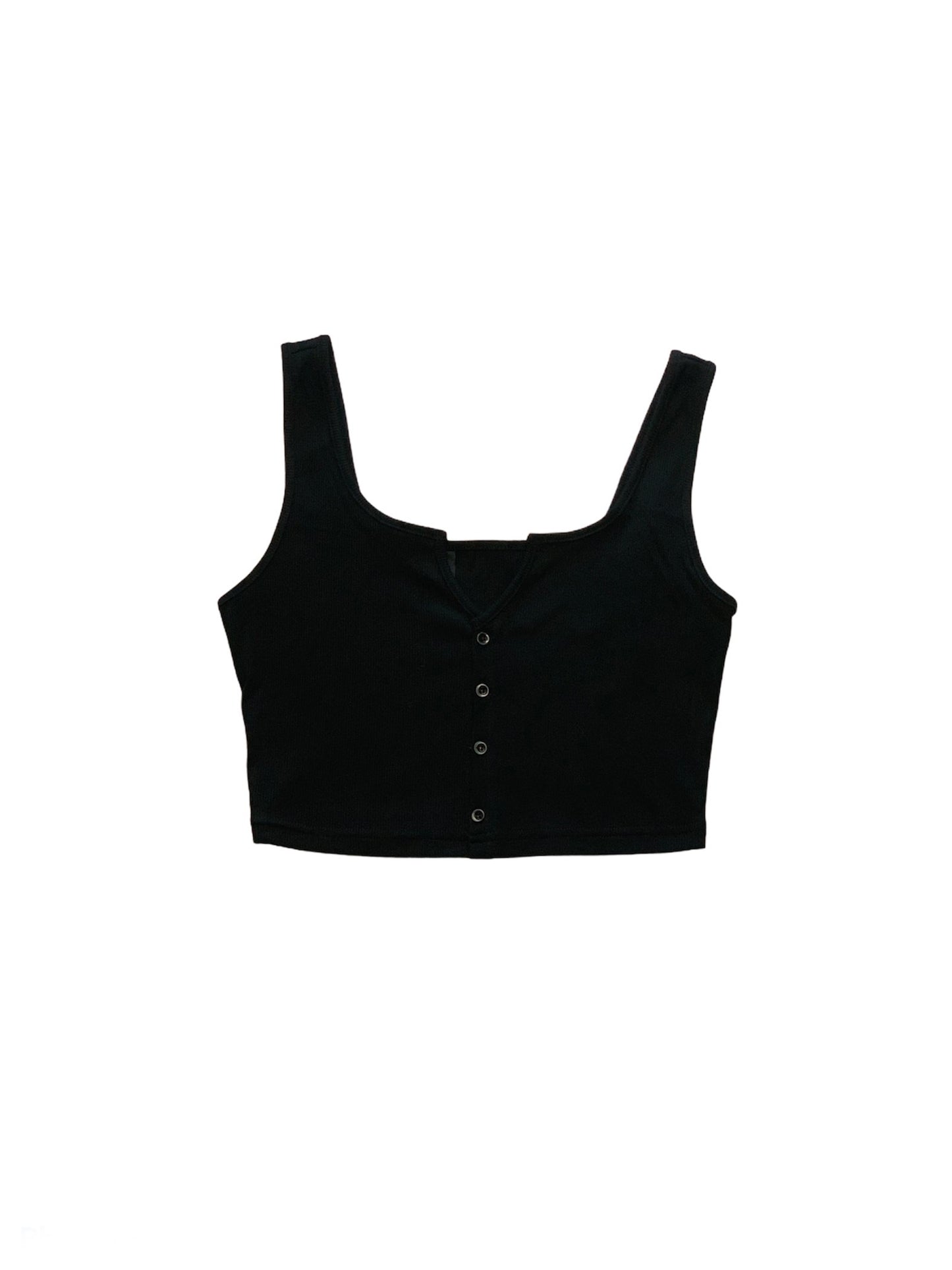 Serena Rib knit front close summer tank top - Rich Black