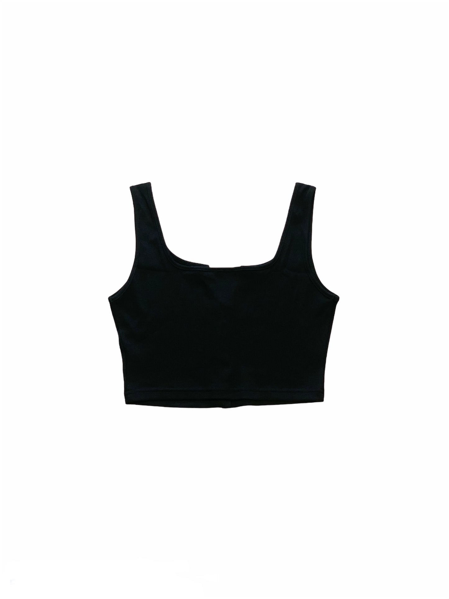 Serena Rib knit front close summer tank top - Rich Black