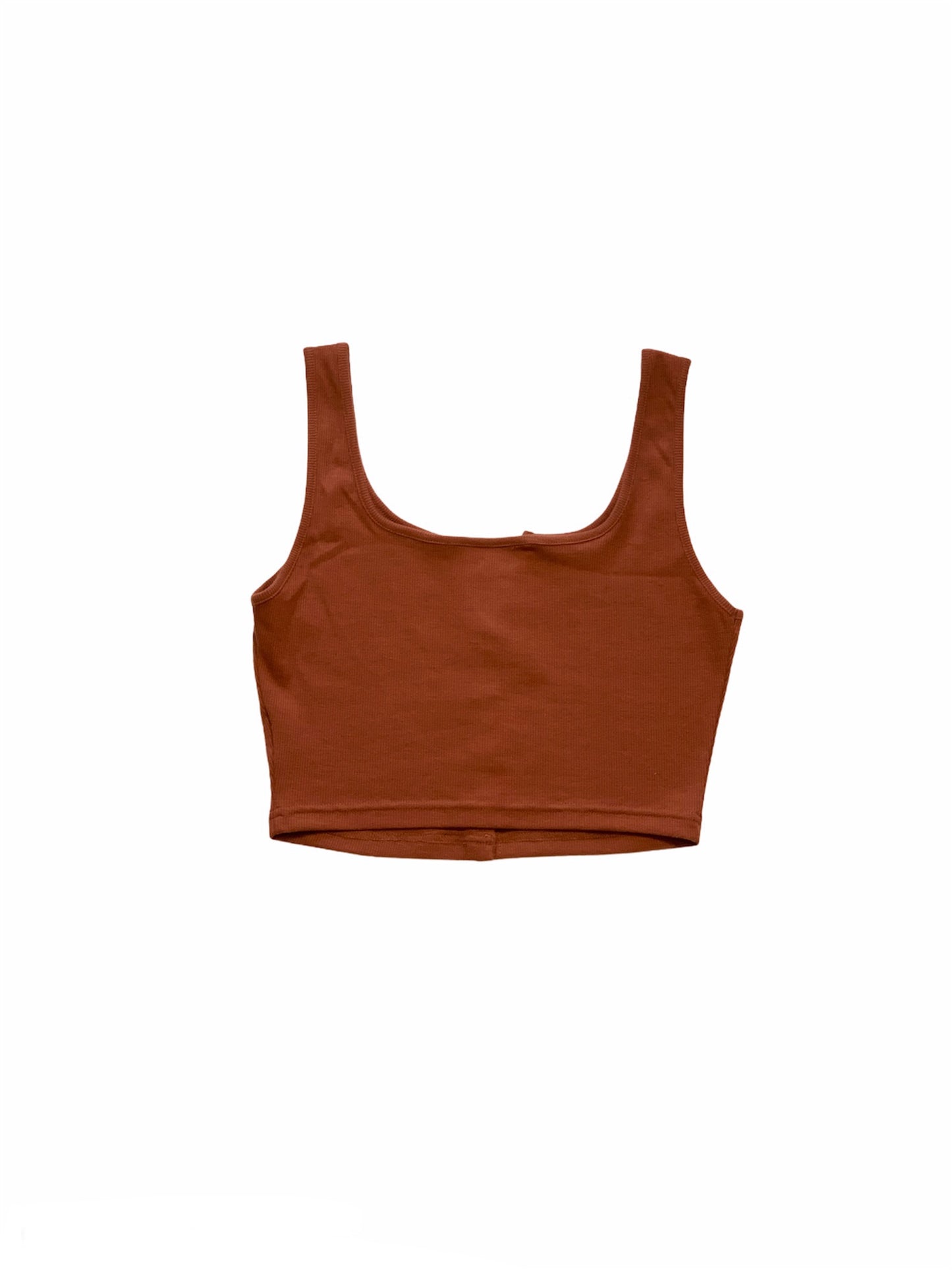 Serena Rib knit front close summer tank top - Orange Brown