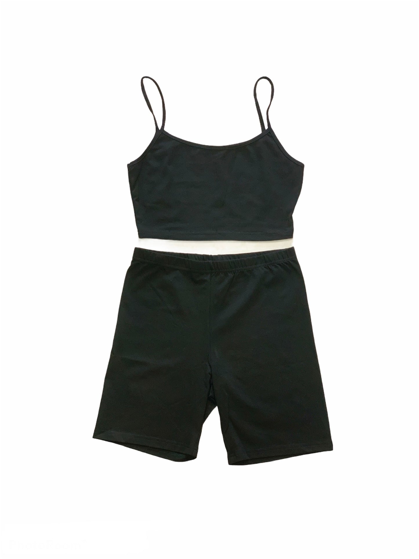 Kimberley Crop Top & Bike Shorts Matching Lounge Set -  Rich Black