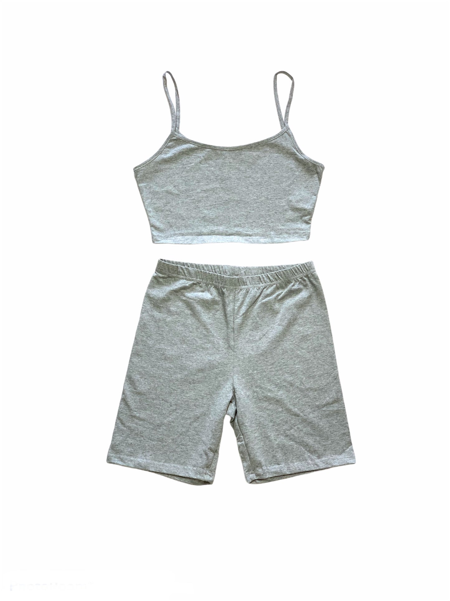 Kimberley Crop Top & Bike Shorts Matching Lounge Set - Gray Marl
