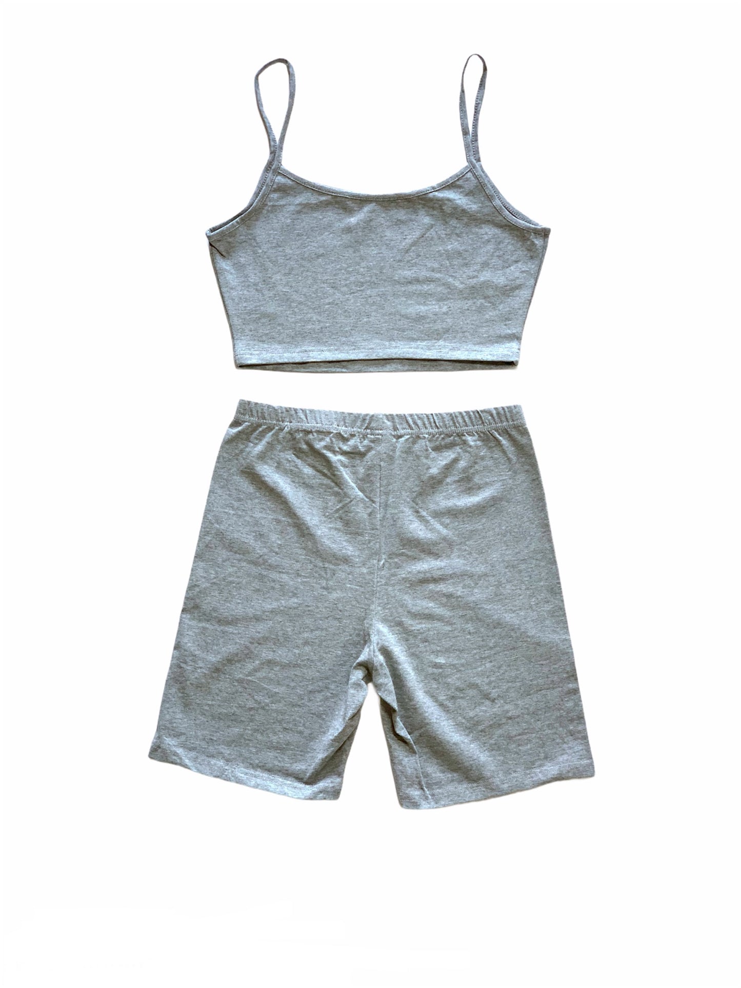 Kimberley Crop Top & Bike Shorts Matching Lounge Set - Gray Marl