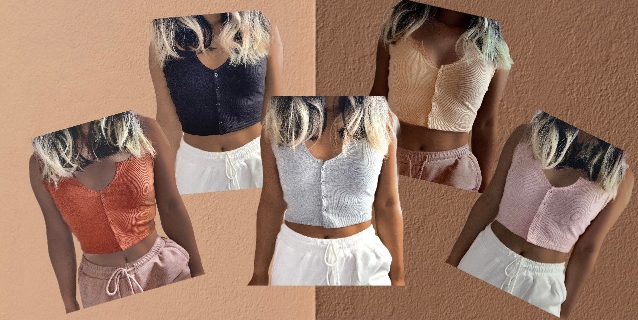 Serena Rib knit front close summer tank top - Orange Brown