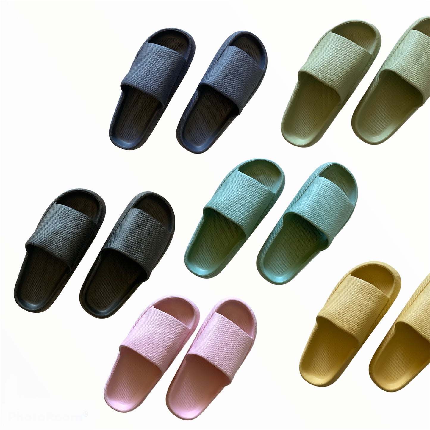 candy color slippers, sandals, My Pillow Slippers, soft and soothezze.  Bathroom sandals, beach sandals. Yellow thick sole slippers, yeezy.