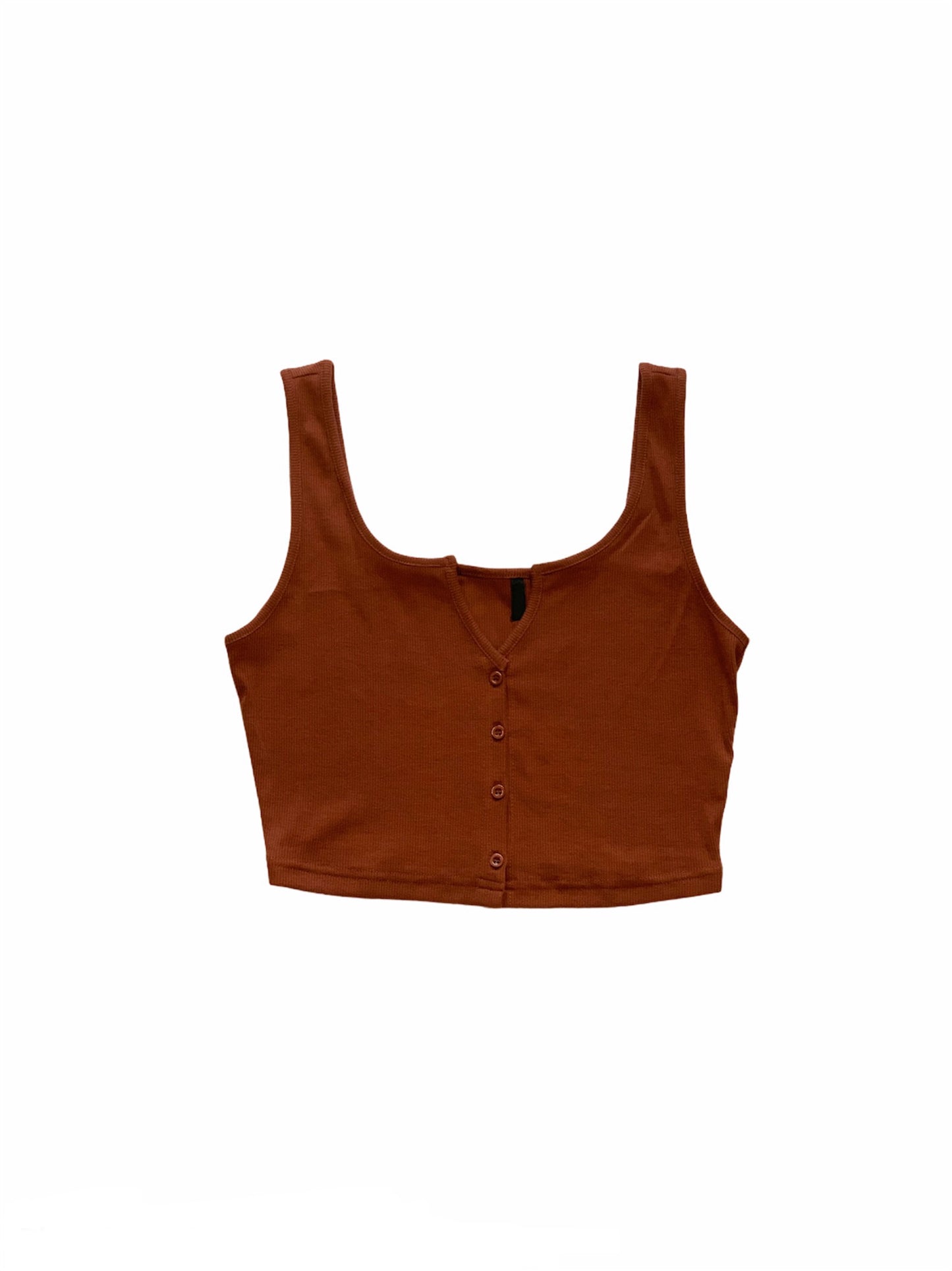 Serena Rib knit front close summer tank top - Orange Brown
