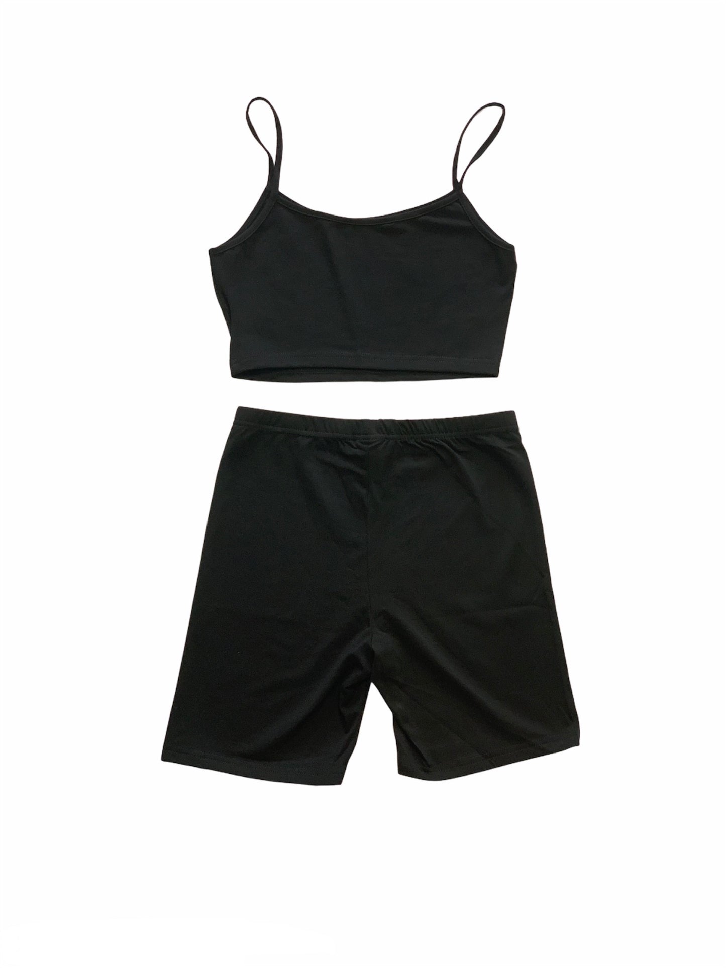 Kimberley Crop Top & Bike Shorts Matching Lounge Set -  Rich Black