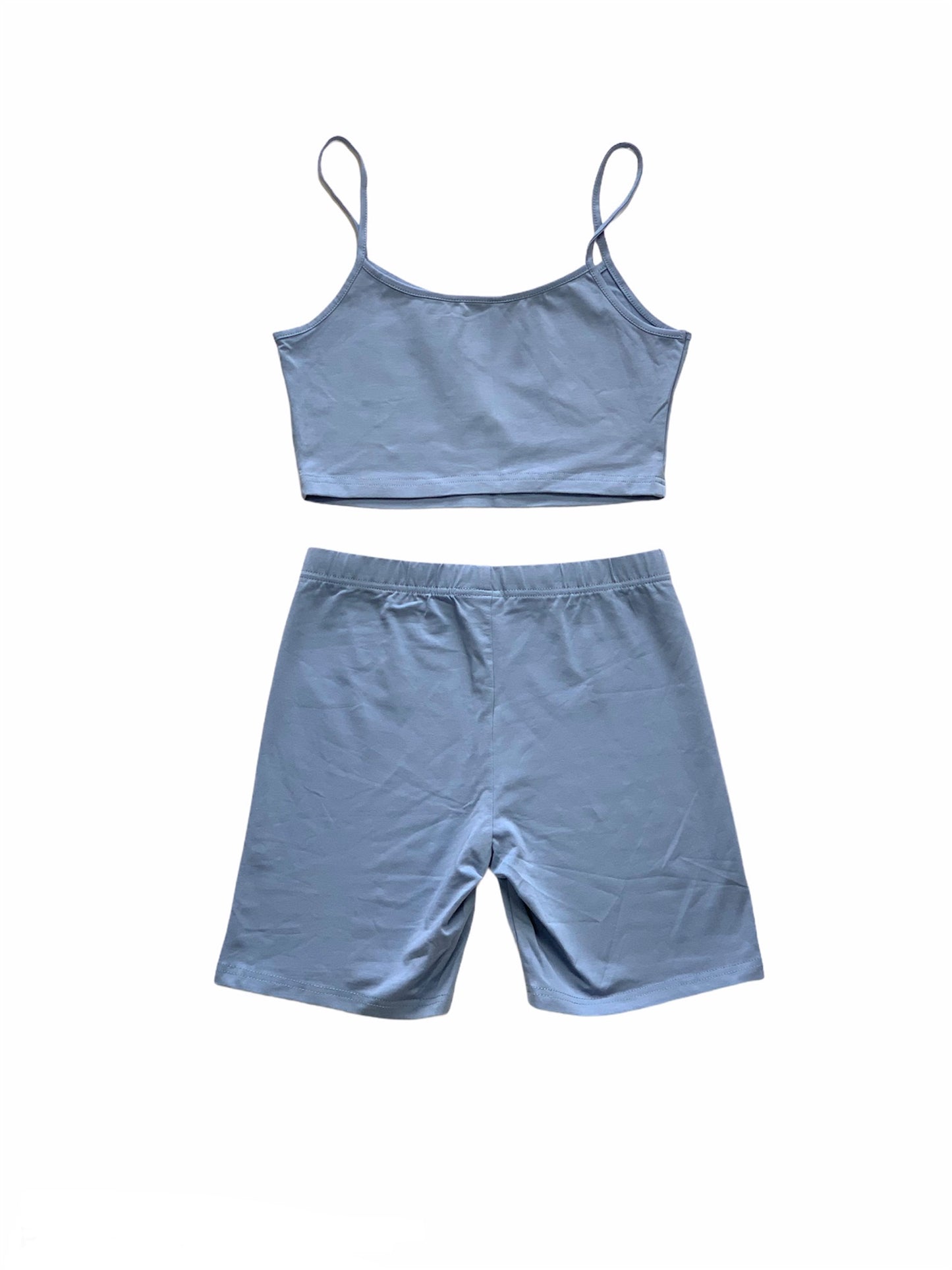 Kimberley Crop Top & Bike Shorts Matching Lounge Set - Tuesday Blue