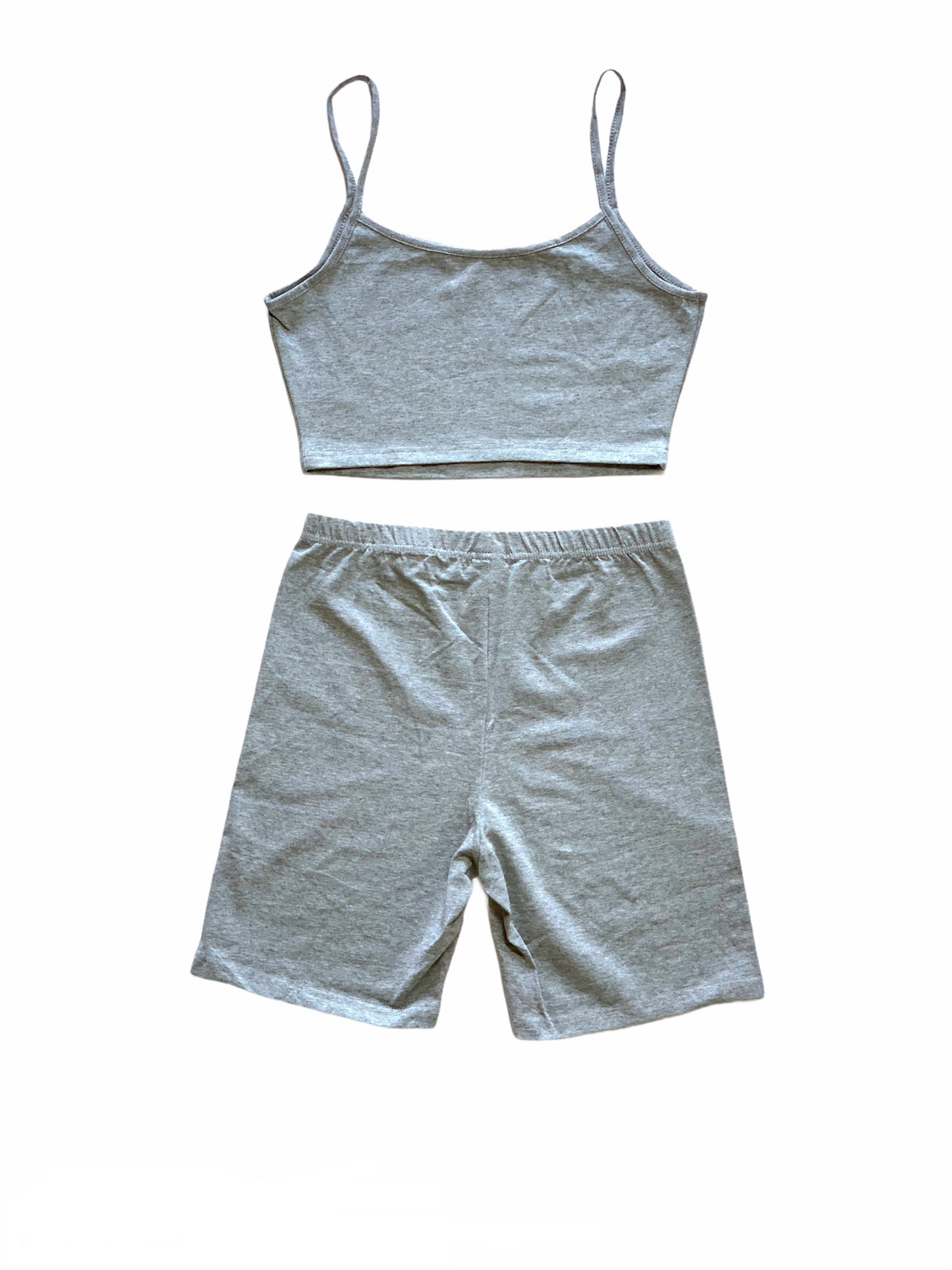 Kimberley Crop Top & Bike Shorts Matching Lounge Set - Gray Marl