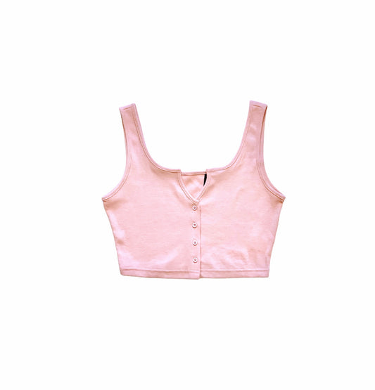 Serena Rib knit front close summer tank top - Baby Pink