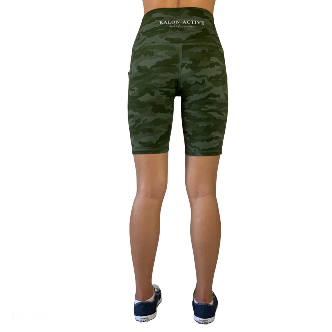 compression shorts with soft and stretchy material are perfect for hitting the gym. Fit like a second skin, which provides a high level of support and mobility to help you get best results from workout, perfect green camo biker shorts.