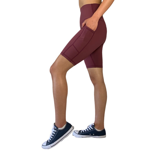 High rise biker shorts, compression shorts with soft and stretchy material are perfect for hitting the gym. Fit like a second skin, which provides a high level of support and mobility to help you get best results from workout, perfect wine red biker shorts.