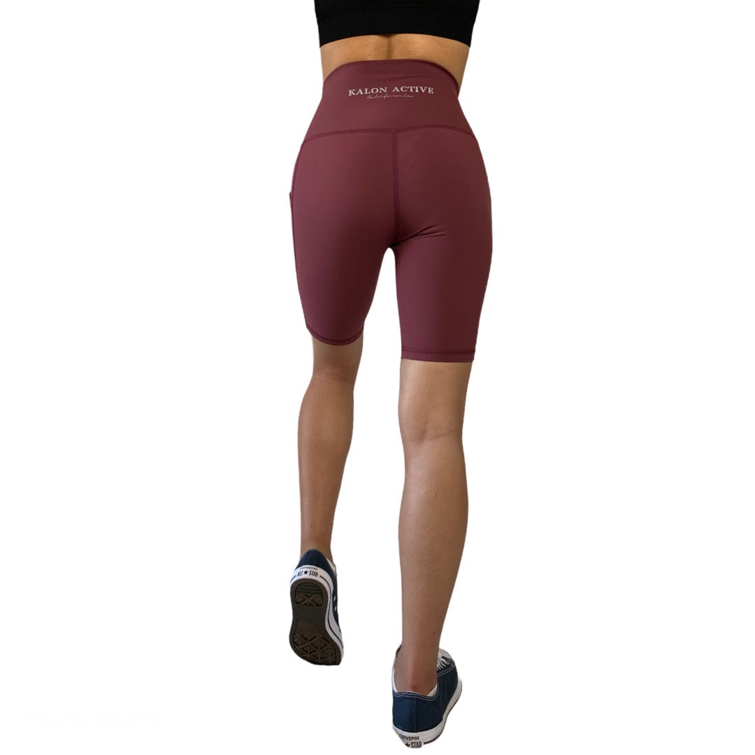 Ultra soft and non-see-through, stay opaque even when you bend and flex. 4-way stretch to help you move more freely, while the moisture-wicking finish will keep you cool no matter how hard you work.  Fabric is designed to contour perfectly to your body, giving you a streamlined look, wine red biker shorts, pocket shorts, red biker shorts, dusty red biker shorts, high rise pocket shorts, lululemon dupe.